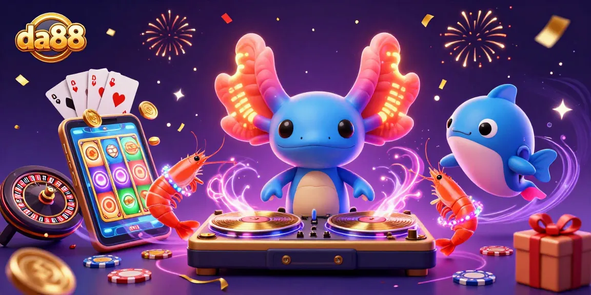 Spin the reels with da88's lively avatar DJ at a vibrant underwater casino party!