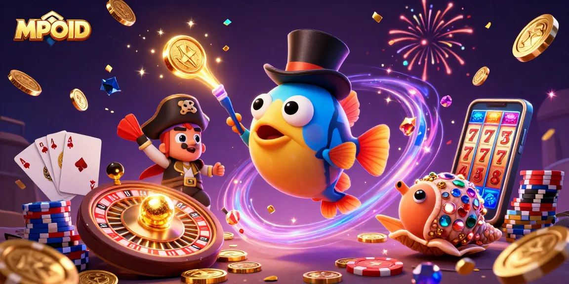 MPOID attracts golden coins in a dynamic casino scene with an anglerfish, shrimp, and sea snail.