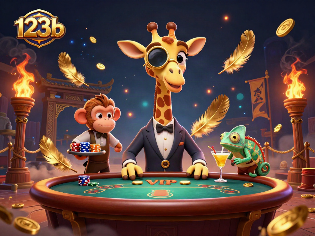 Experience the thrill of poker with 123b, featuring a high-roller giraffe at the VIP table.