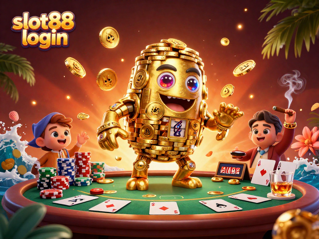 Experience excitement with slot88 login as the golden golem swirls amidst casino treasures.