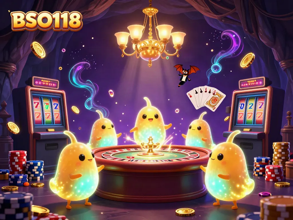 Experience thrilling moments playing BSO118 in this dynamic casino scene illuminated by glowworms.