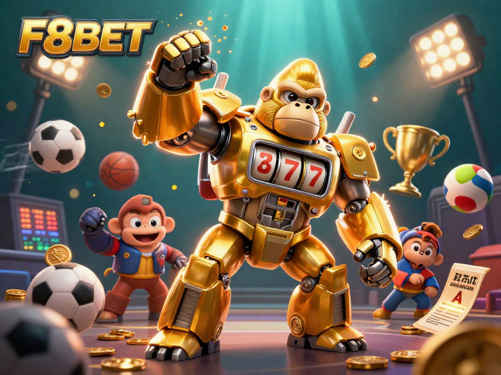 Experience the thrill of F8BET with dynamic sports-themed 3D illustration filled with coins and excitement.