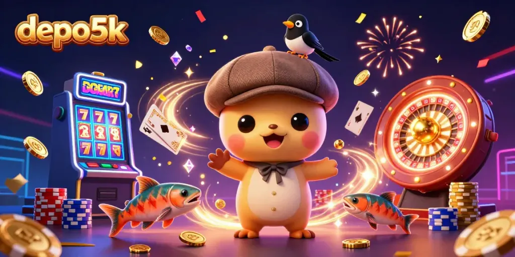 Engage in winning strategies with depo5k as a cartoon baby Nessie and friends share casino excitement.