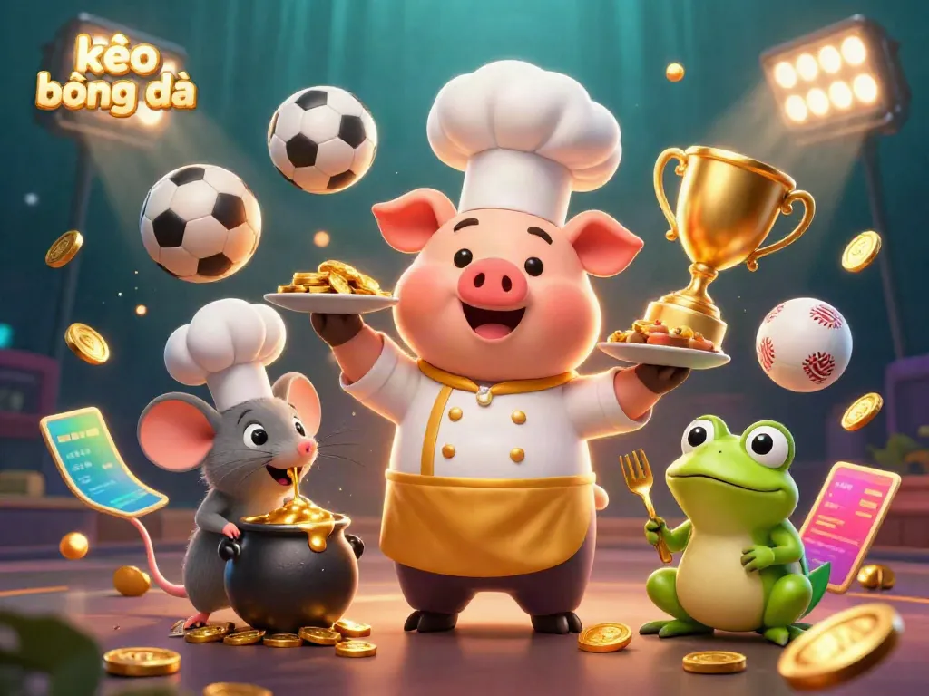 Engage with kèo bóng đá through vibrant 3D sports-themed characters celebrating the thrill of betting.