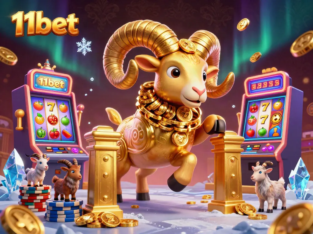 Engage with 11bet's thrilling slots experience featuring a golden ram charging a jackpot.