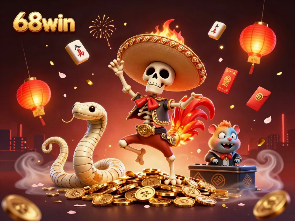 Experience the vibrant 68win casino scene featuring a 3D dancing mariachi rooster with golden elements, ensuring thrilling gameplay.
