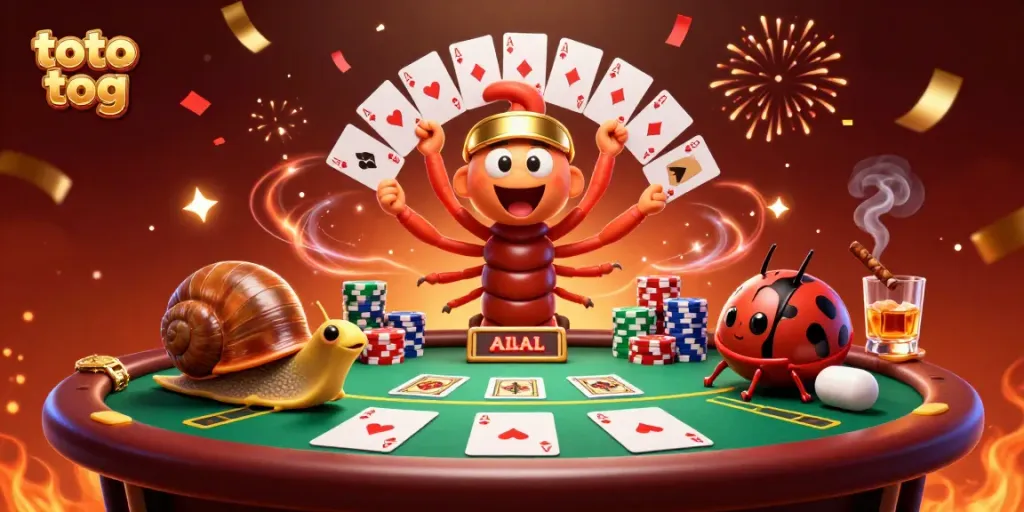 Join the excitement with a toto tog poker dealer portraying a vibrant casino scene full of action.