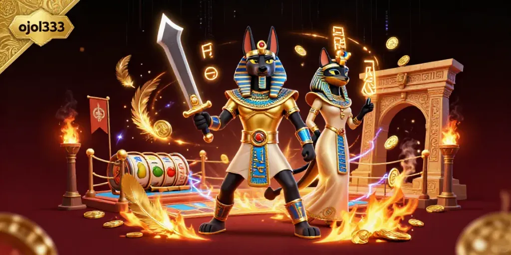 Experience thrilling gameplay at ojol333 with this vibrant 3D illustration featuring symbols of chance and fortune.