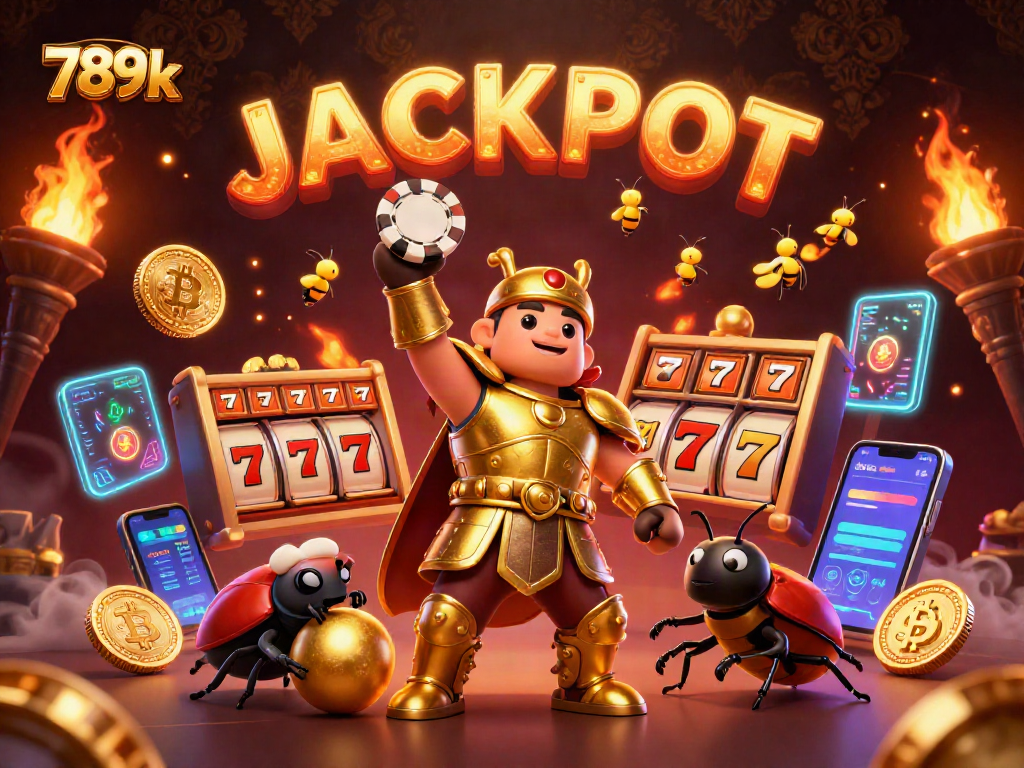 Engage in thrilling gaming adventures at 789k with vibrant illustrations featuring jackpots and currency symbols.