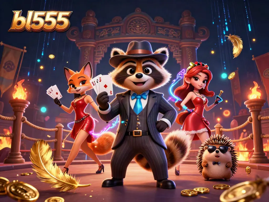 Experience thrilling gameplay with bl555 in this dynamic casino scene featuring animated characters and vibrant effects.