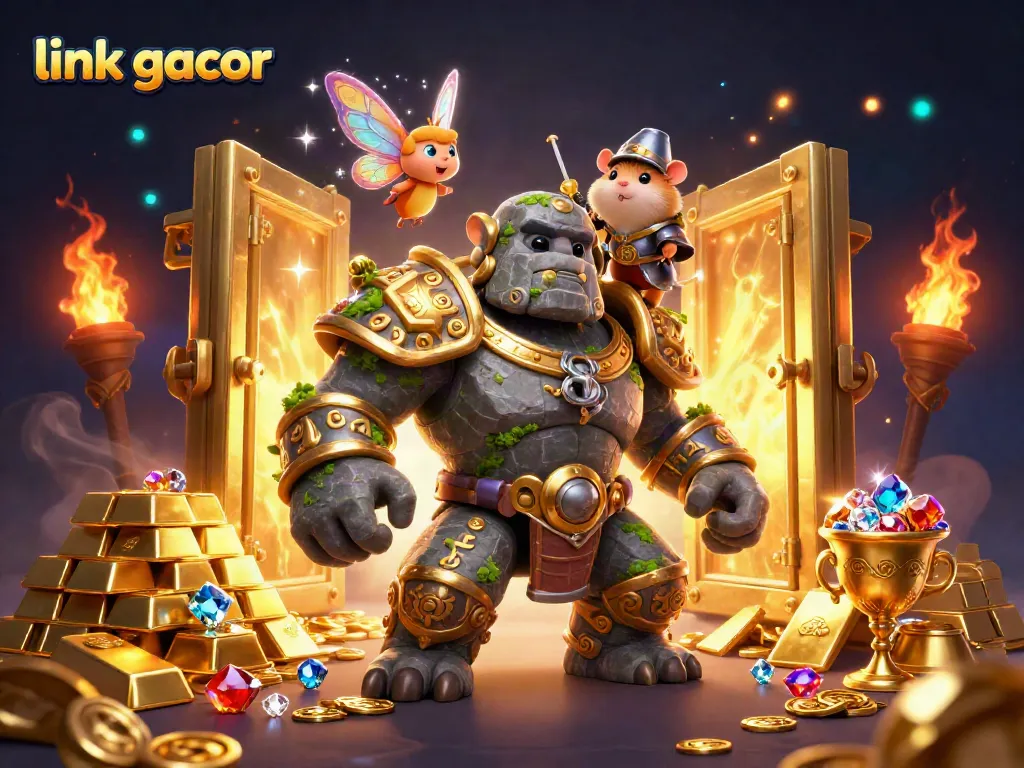 Spin to win with link gacor at a fantastical casino, featuring a vibrant scene of magic and treasure.