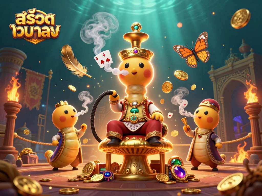 Experience the excitement of สล็อตเว็บตรง as a 3D caterpillar master leads the way, surrounded by vibrant casino elements.