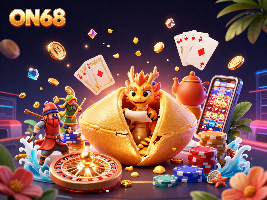 Experience fortune and fun with ON68's vibrant casino world featuring dynamic characters and thrilling gaming elements.