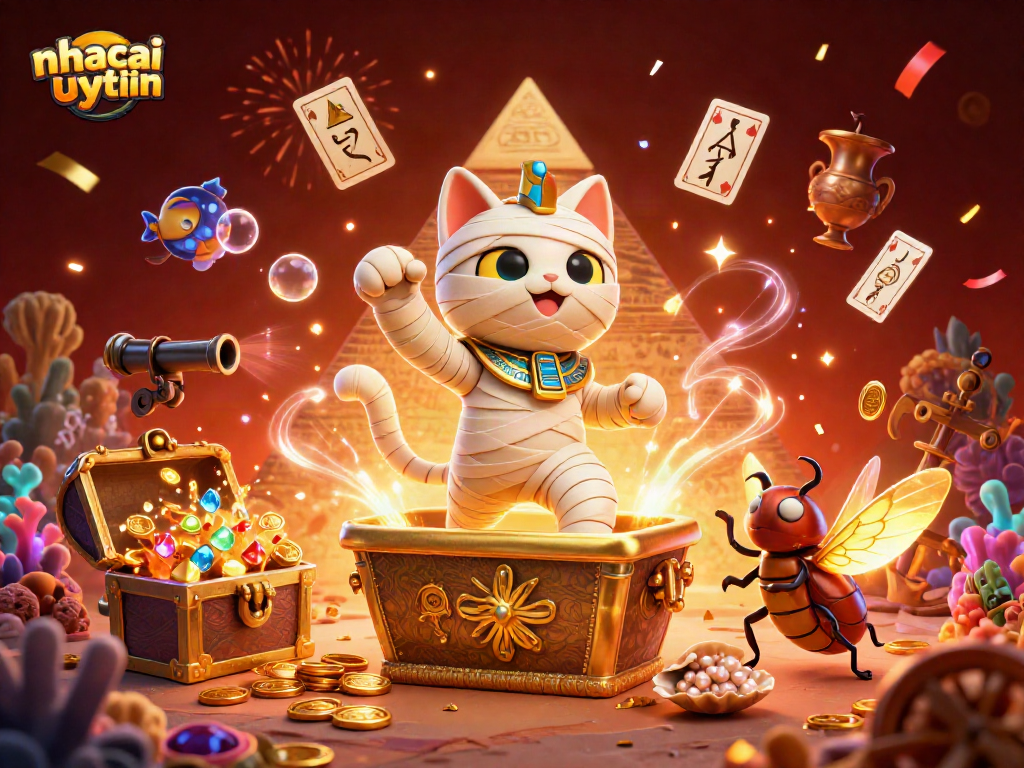Engage with nhacaiuytin in a dynamic, vibrant casino environment illustrated with animated characters and rich game elements.