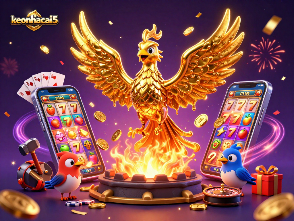 keonhacai5 illuminates the world of dynamic slots with vibrant casino elements.