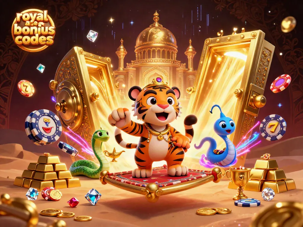Play and win with royal ace bonus codes, a vibrant scene showcasing an Arabian-themed casino adventure.