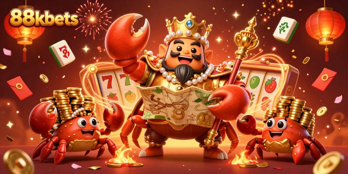 Experience thrilling gameplay with 88kbets showcasing a vibrant 3D casino scene of a golden crab emperor and gaming elements.