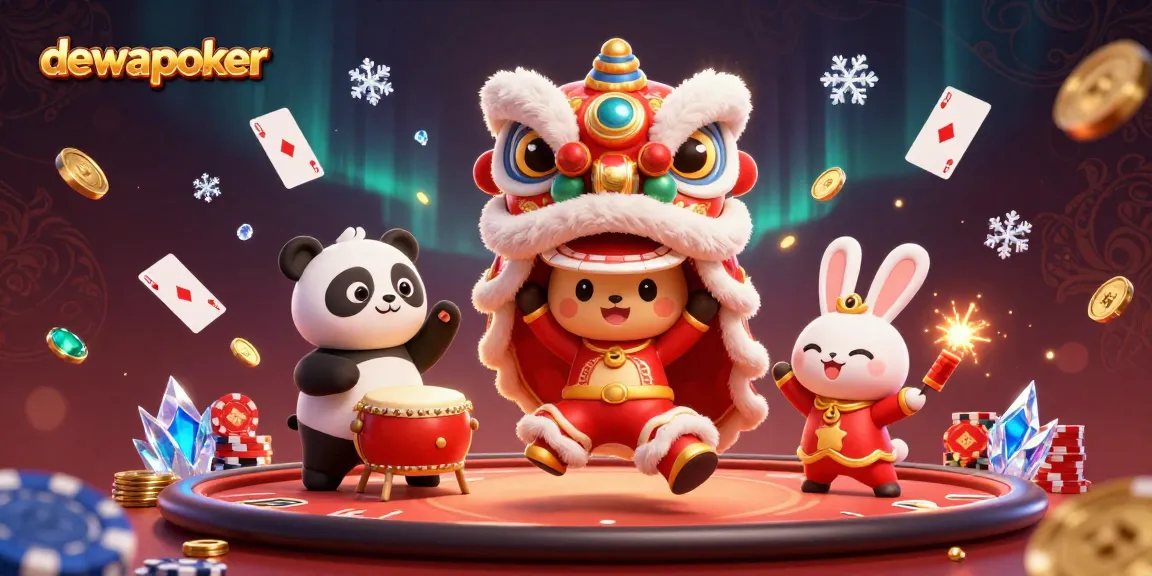 Dewapoker showcases poker action with vibrant characters and dynamic card elements in a festive atmosphere.